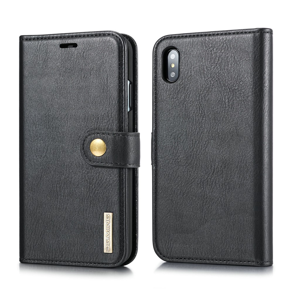 DG.MING Cover for iPhone XS Max 6.5 inch Detachable 2-in-1 Split Leather Wallet Shell + PC Back Case - Black-2