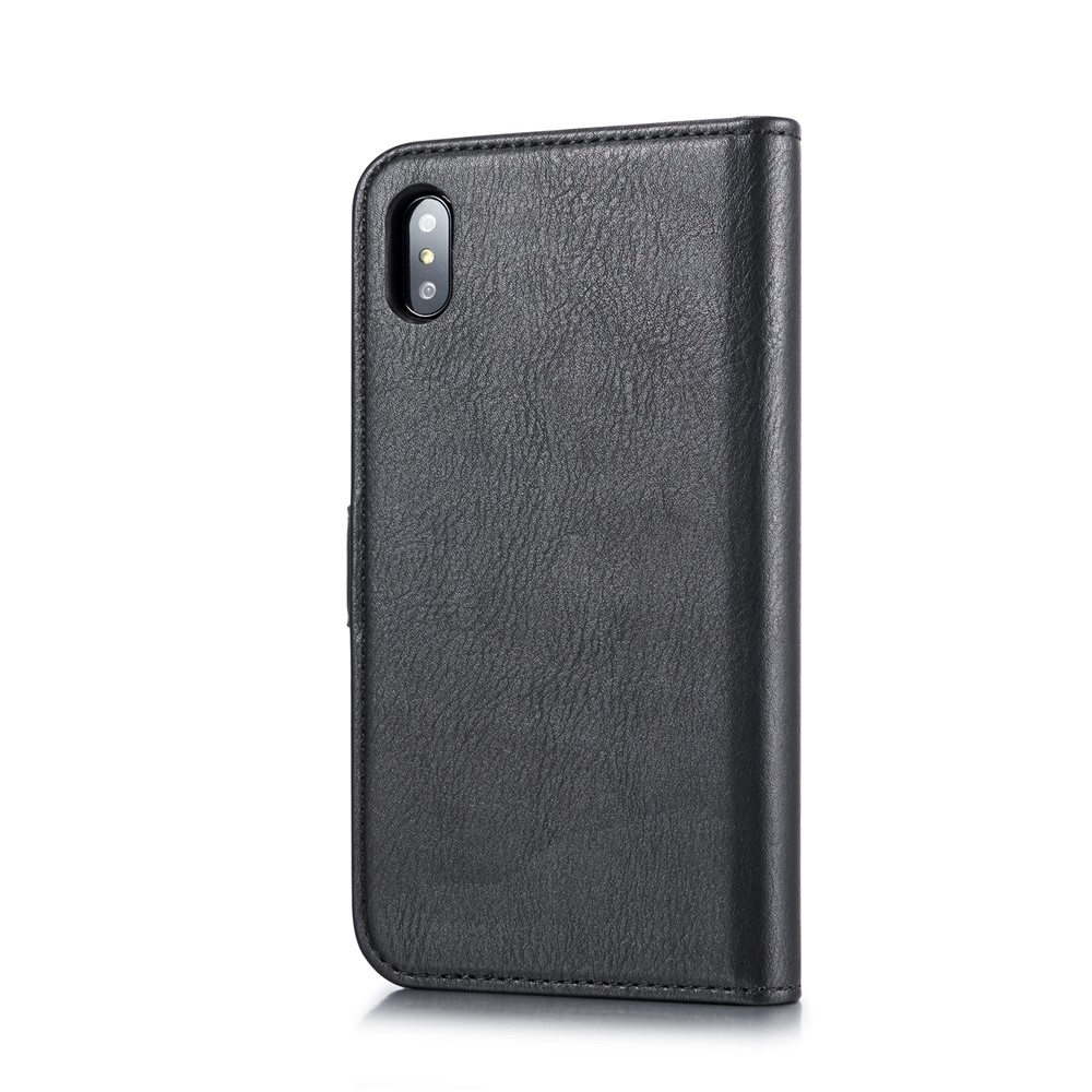 DG.MING Cover for iPhone XS Max 6.5 inch Detachable 2-in-1 Split Leather Wallet Shell + PC Back Case - Black-4