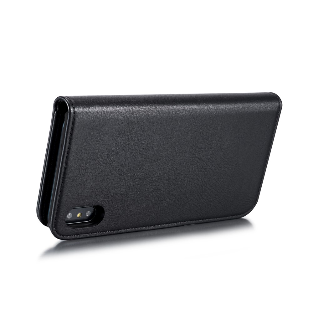 DG.MING Cover for iPhone XS Max 6.5 inch Detachable 2-in-1 Split Leather Wallet Shell + PC Back Case - Black-6