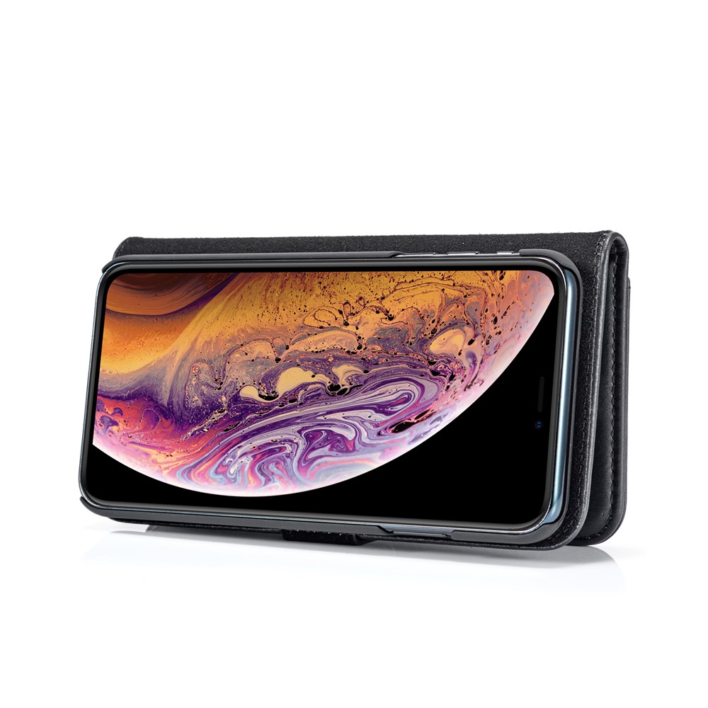 DG.MING Cover for iPhone XS Max 6.5 inch Detachable 2-in-1 Split Leather Wallet Shell + PC Back Case - Black-7