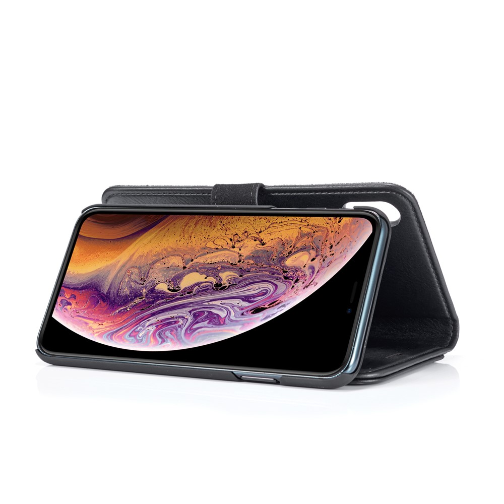 DG.MING Cover for iPhone XS Max 6.5 inch Detachable 2-in-1 Split Leather Wallet Shell + PC Back Case - Black-8