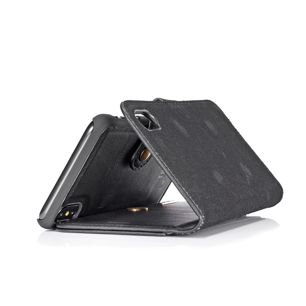 DG.MING Cover for iPhone XS Max 6.5 inch Detachable 2-in-1 Split Leather Wallet Shell + PC Back Case - Black-9