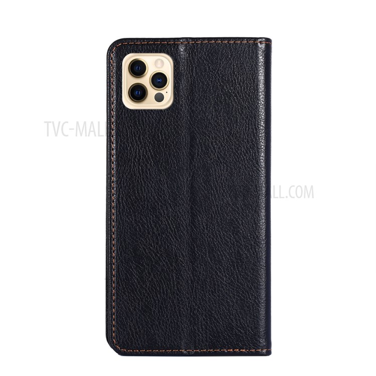 Auto-Magnetic Solid-Colored Leather Wallet Phone Stand Case for iPhone 12 Pro Max - Black-3