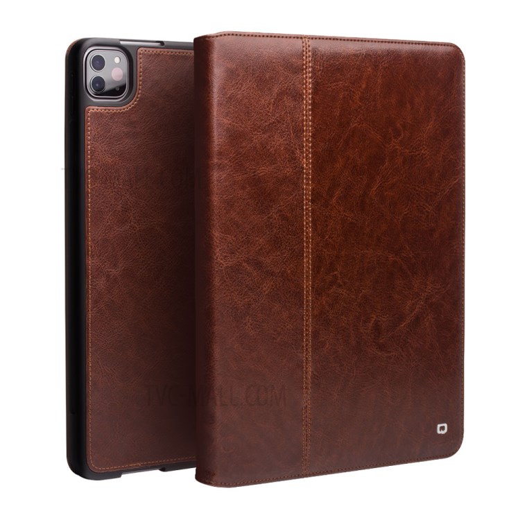 QIALINO TPU + Genuine Leather + Cowhide Leather Smart Tablet Shell with Stand for iPad Pro 11-inch (2020) - Brown-1