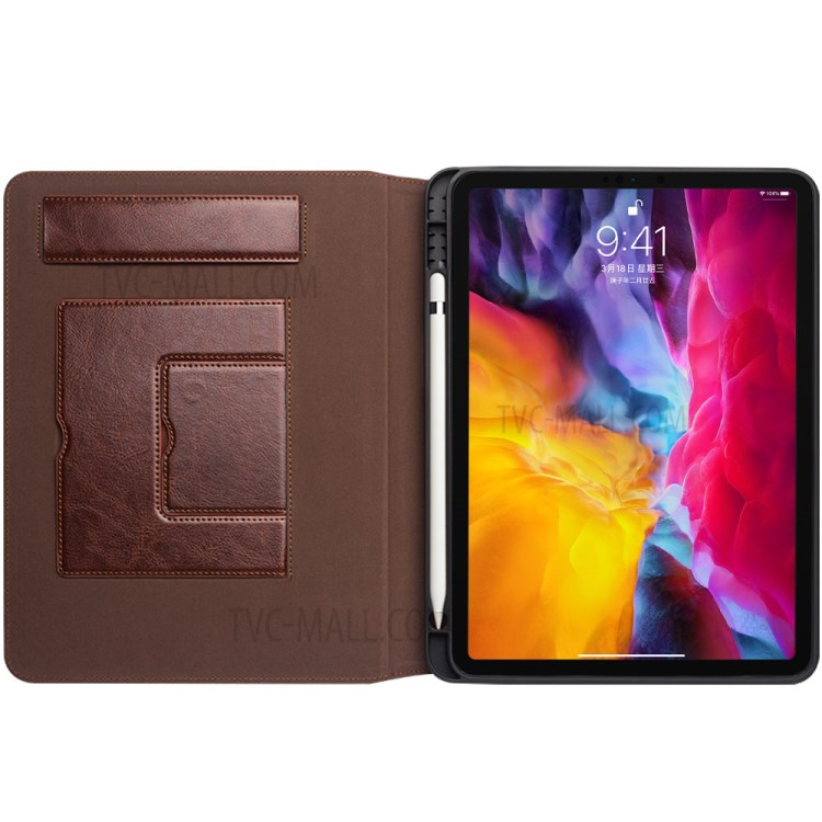 QIALINO TPU + Genuine Leather + Cowhide Leather Smart Tablet Shell with Stand for iPad Pro 11-inch (2020) - Brown-2