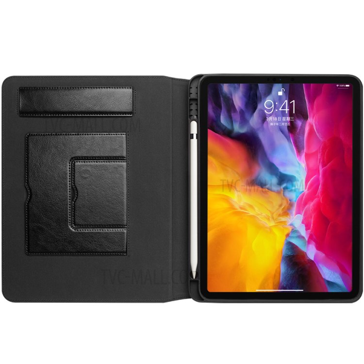 QIALINO TPU + Genuine Leather + Cowhide Leather Smart Tablet Case with Stand for iPad Pro 12.9-inch (2020) - Black-2