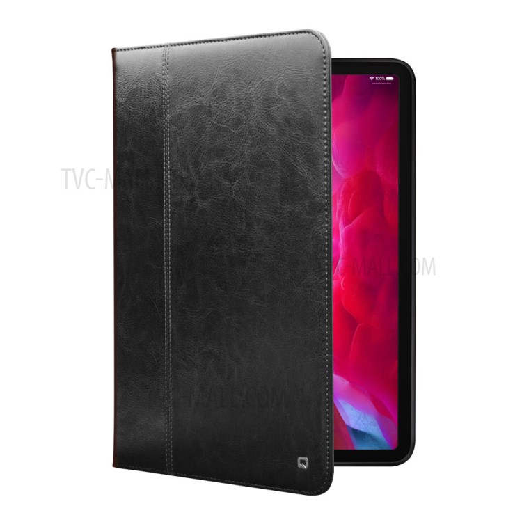 QIALINO TPU + Genuine Leather + Cowhide Leather Smart Tablet Case with Stand for iPad Pro 12.9-inch (2020) - Black-5
