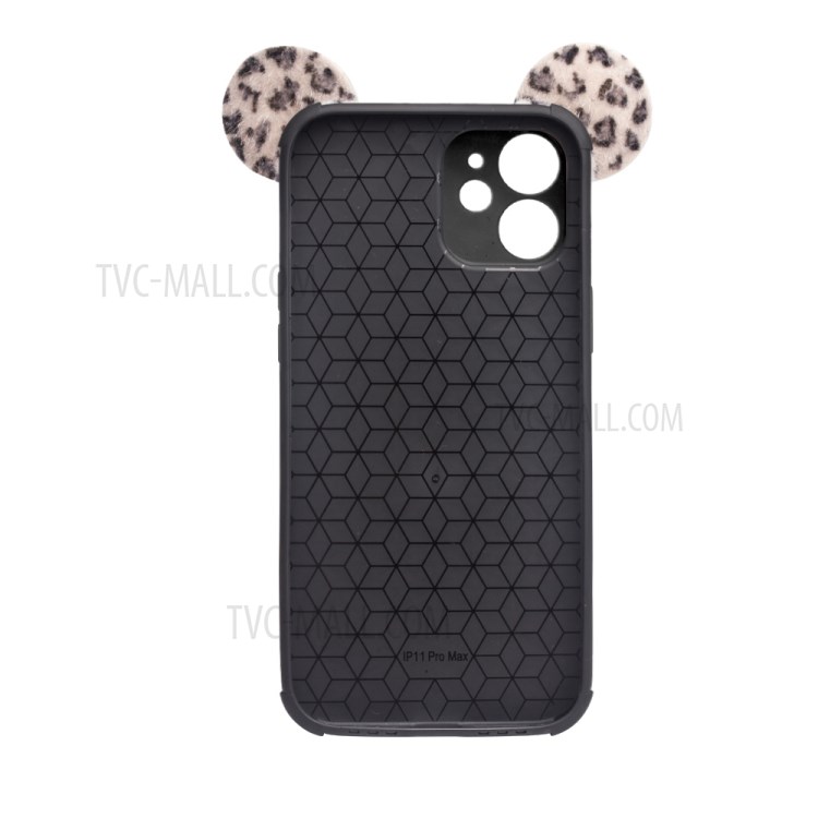 QIALINO Stylish Leopard Skin Plush Coated TPU Phone Cover Case for iPhone 11 - Black-2