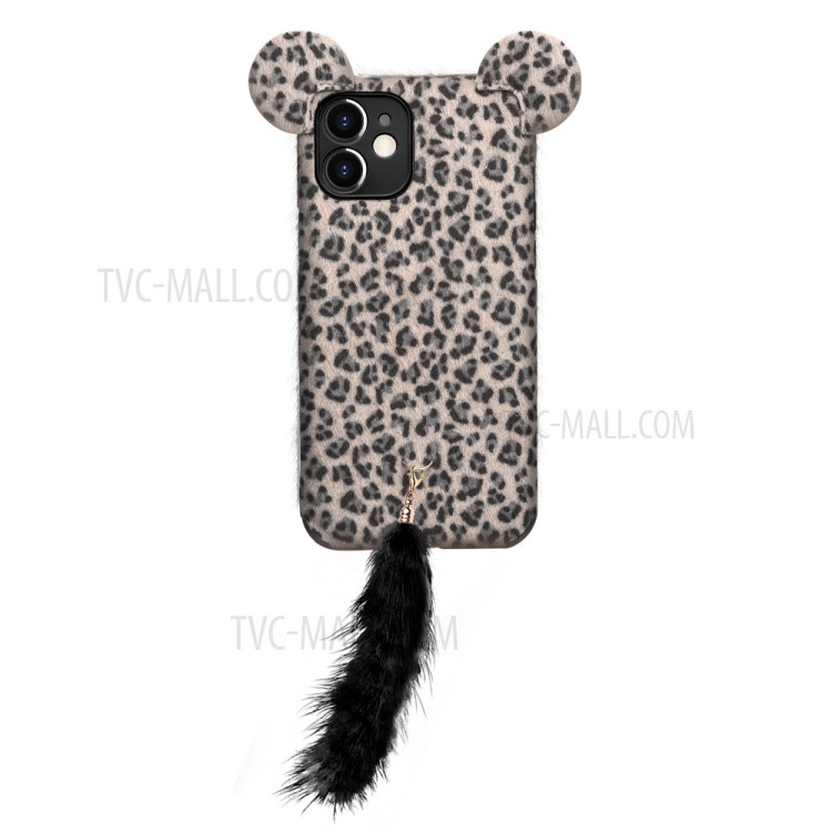 QIALINO Stylish Leopard Skin Plush Coated TPU Phone Cover Case for iPhone 11 - Black-4