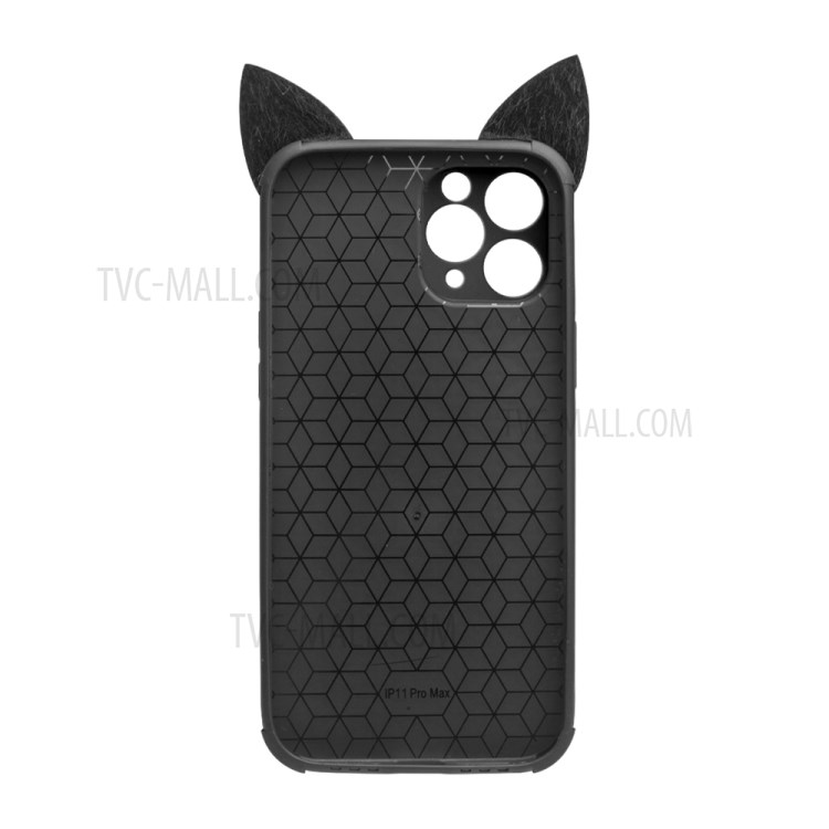 Qialino Fluffy Cat Ear + Talle Strap Design Collush Coated TPU TPU Cubierta De La Cubierta Para IPhone 11 Pro Max - Negro-2
