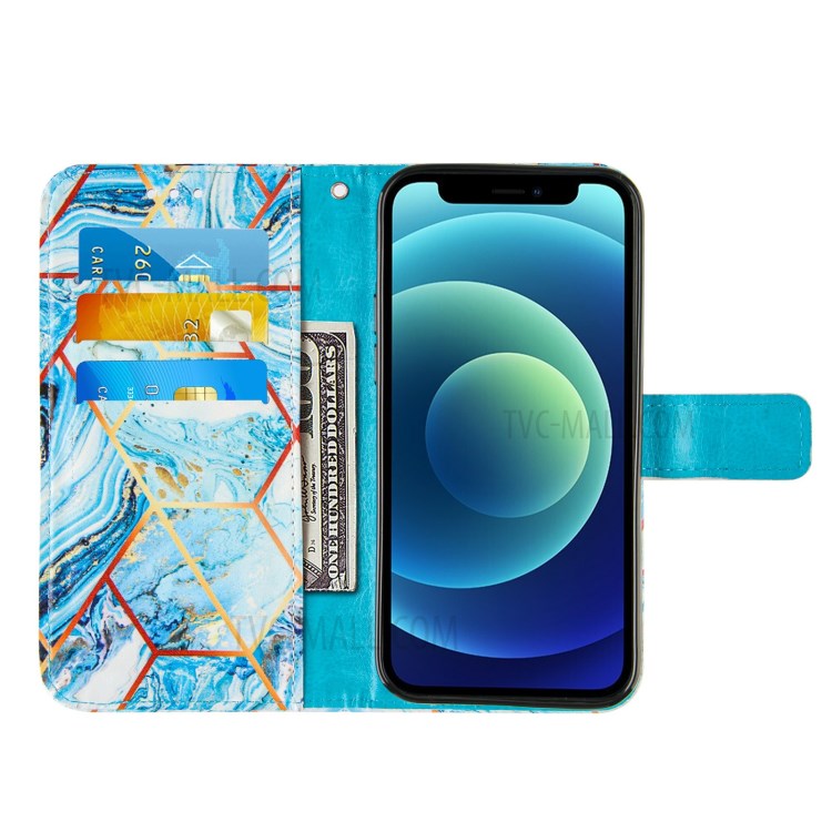 Wallet Stand Leather Protective Smartphone Cover Case with Splicing Marble Pattern for iPhone 12 mini - Sky Blue-5