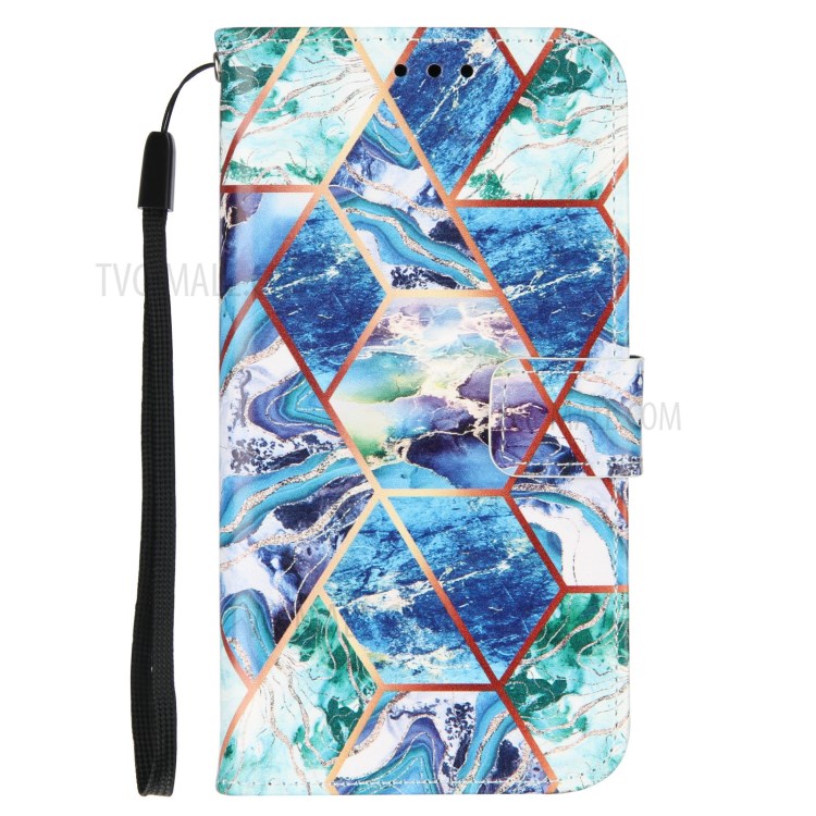 Wallet Splicing Marble Pattern Stand Leather Protective Case with Lanyard for iPhone 11 6.1 inch - Blue-2