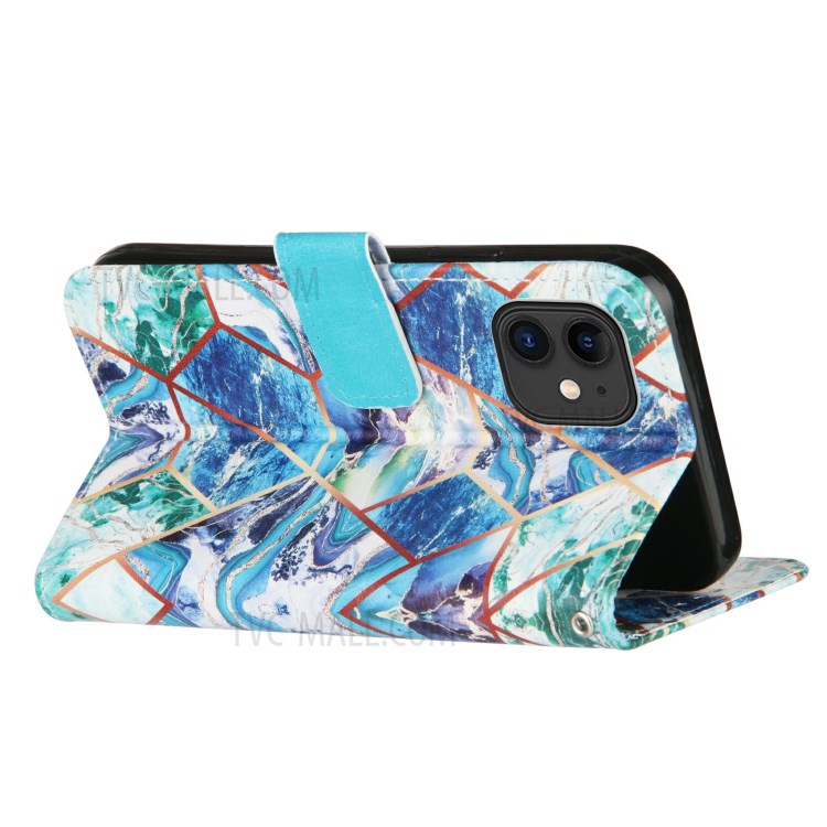 Wallet Splicing Marble Pattern Stand Leather Protective Case with Lanyard for iPhone 11 6.1 inch - Blue-4