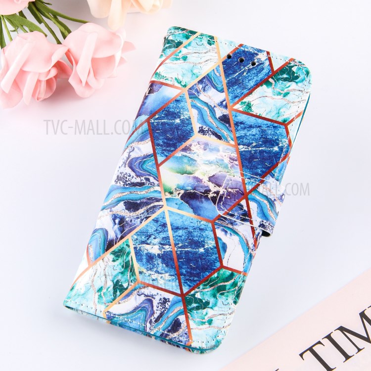 Wallet Splicing Marble Pattern Stand Leather Protective Case with Lanyard for iPhone 11 6.1 inch - Blue-7