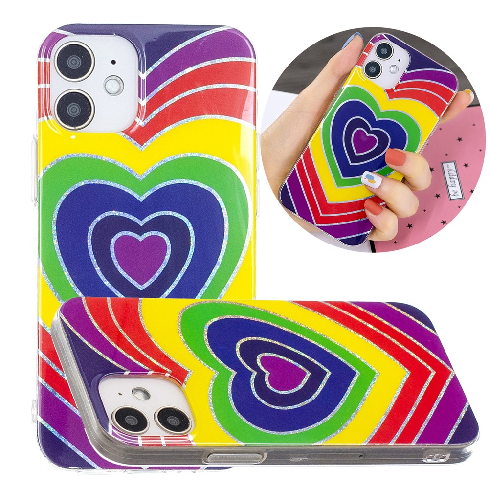 Marble Pattern Printing IMD Design TPU Mobile Phone Cover for iPhone 12 mini - Heart-1