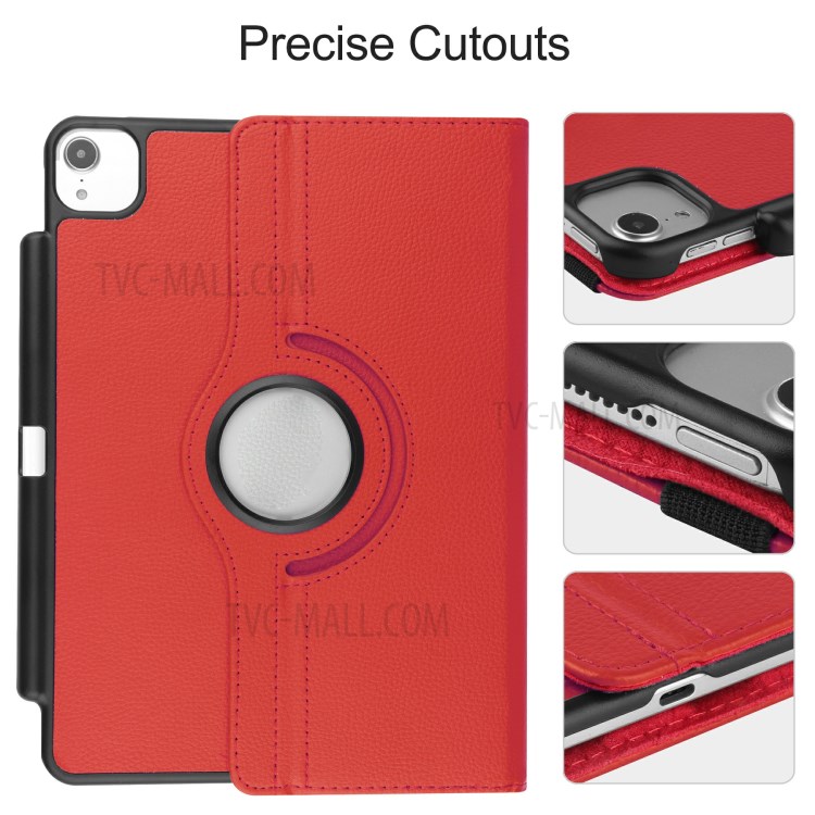 For iPad Air (2020) 360 Degree Rotary Litchi Texture Leather Tablet Stand Case with Pen Slot - Red-6