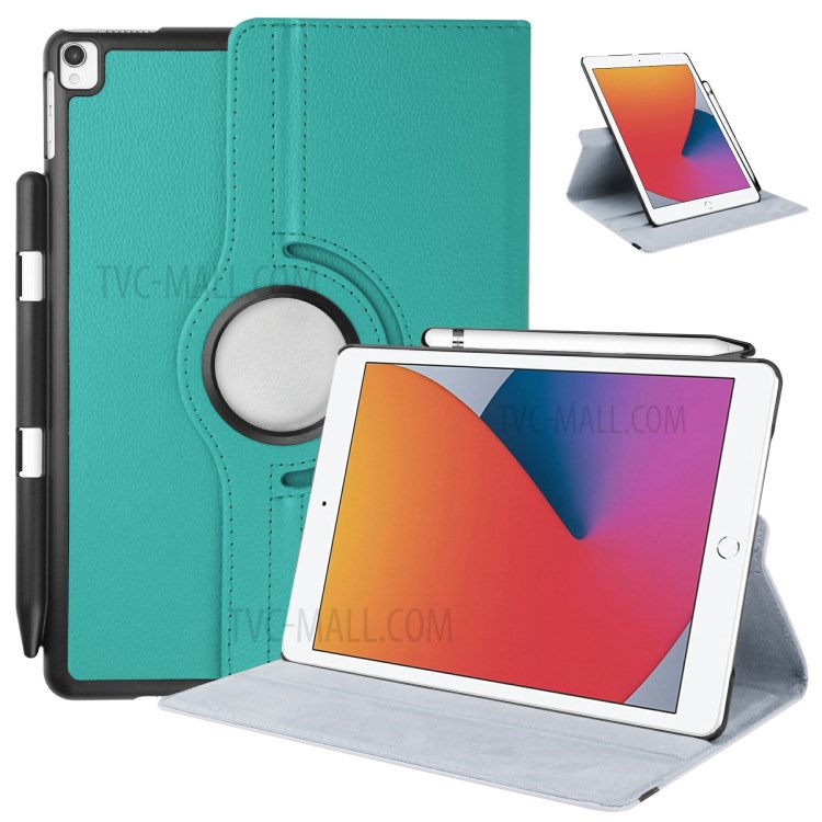 For iPad 10.2 (2019)/(2020) Litchi Texture 360 Degree Rotary Leather Tablet Stand Case + Pen Slot - Green-1