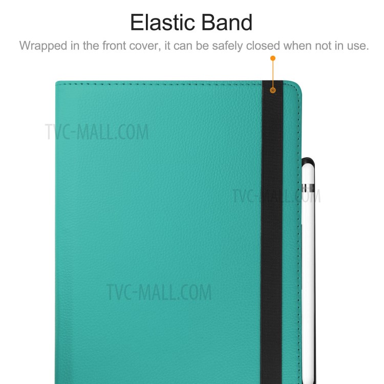 For iPad 10.2 (2019)/(2020) Litchi Texture 360 Degree Rotary Leather Tablet Stand Case + Pen Slot - Green-2