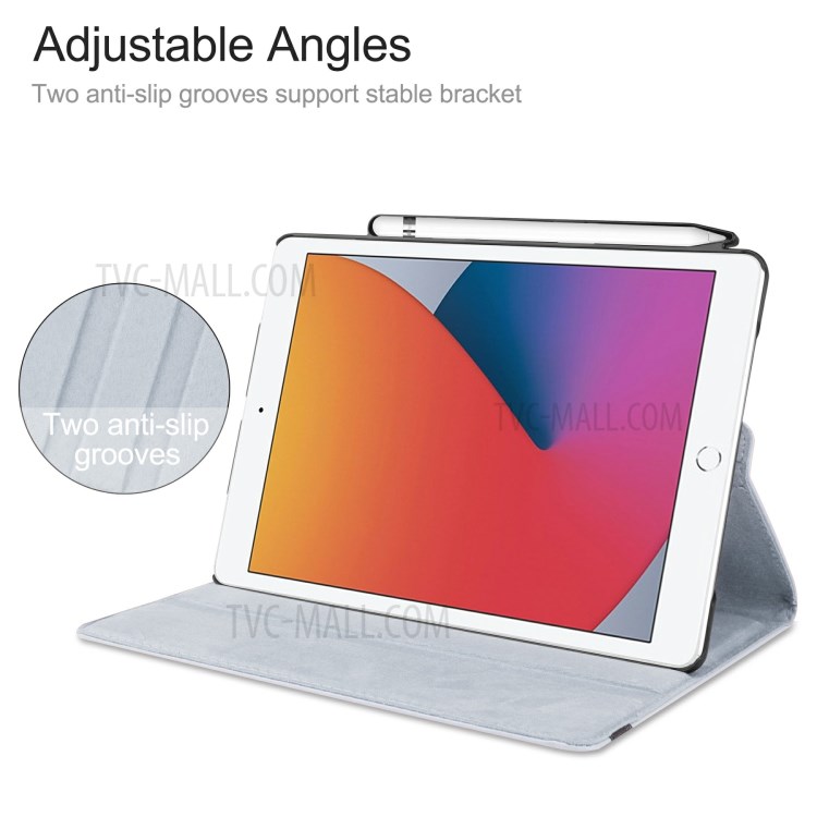 For iPad 10.2 (2019)/(2020) Litchi Texture 360 Degree Rotary Leather Tablet Stand Case + Pen Slot - Green-4