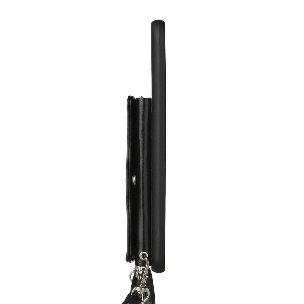 Portefeuille En Cuir Kickstand Coque De Téléphone Avec Bandoulière Pour IPhone 12 Pro Max - Noir-6