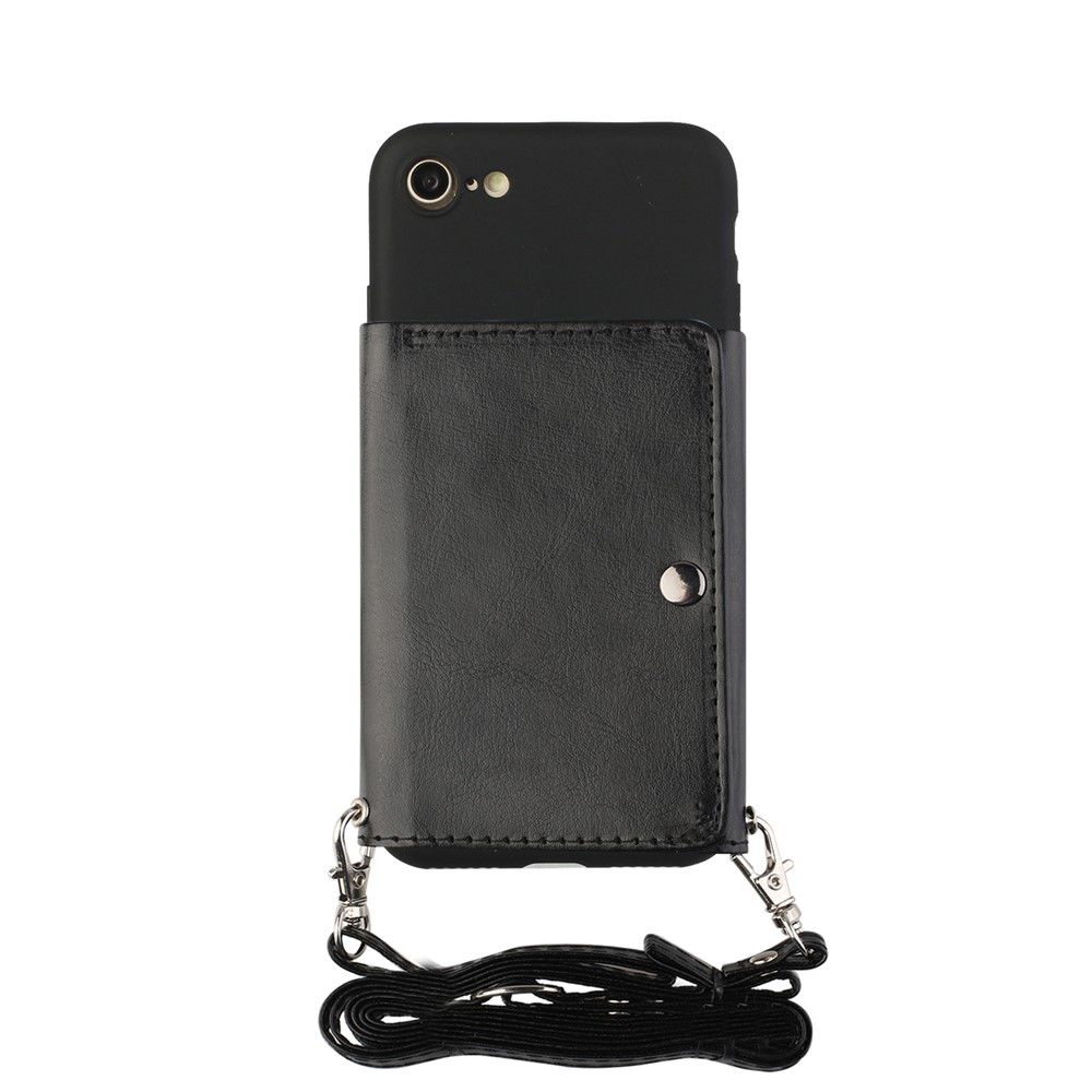 Leather Wallet Kickstand Phone Cover Case with Shoulder Strap for iPhone 7/8/SE (2nd Generation) - Black-3