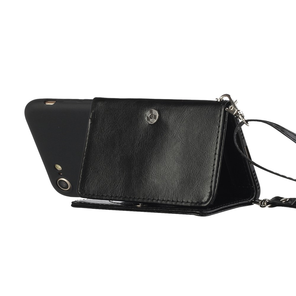 Leather Wallet Kickstand Phone Cover Case with Shoulder Strap for iPhone 7/8/SE (2nd Generation) - Black-4
