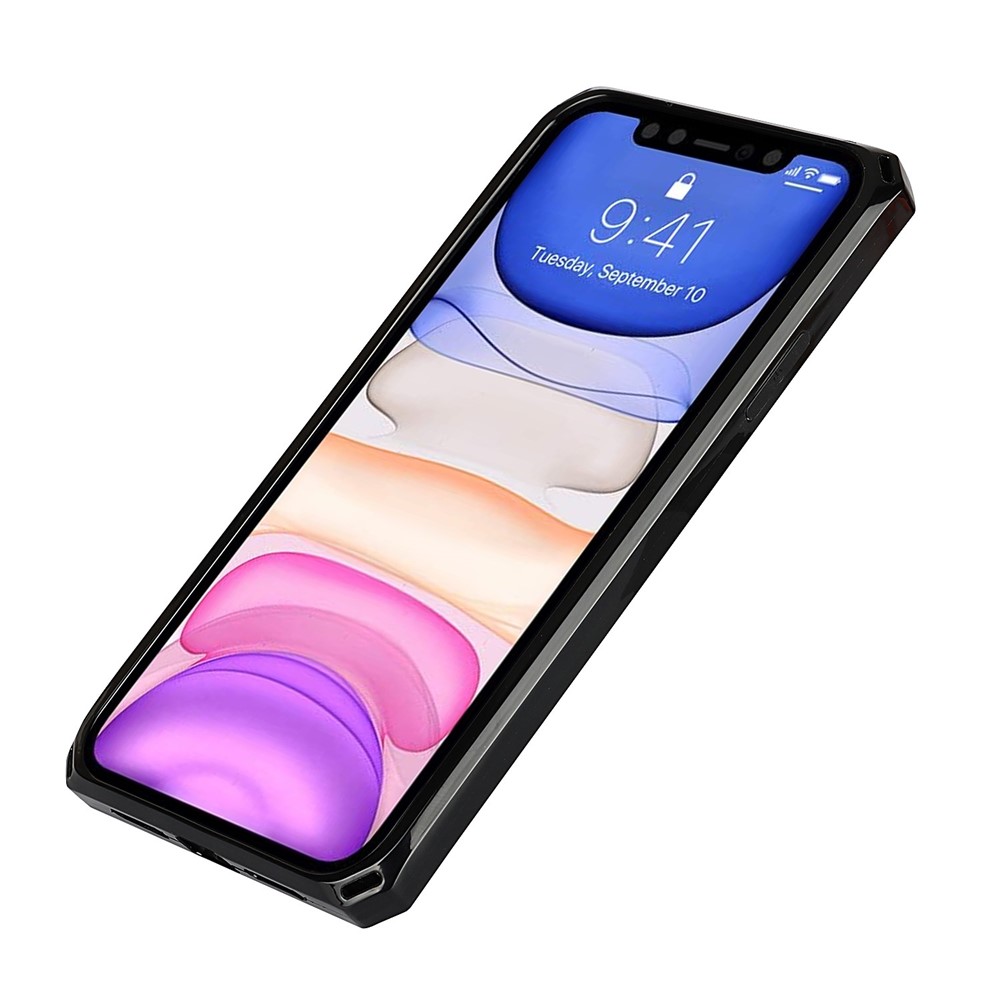 Litchi Skin Genuine Leather Coated TPU Stand Case for iPhone 11 6.1-inch - Black-11