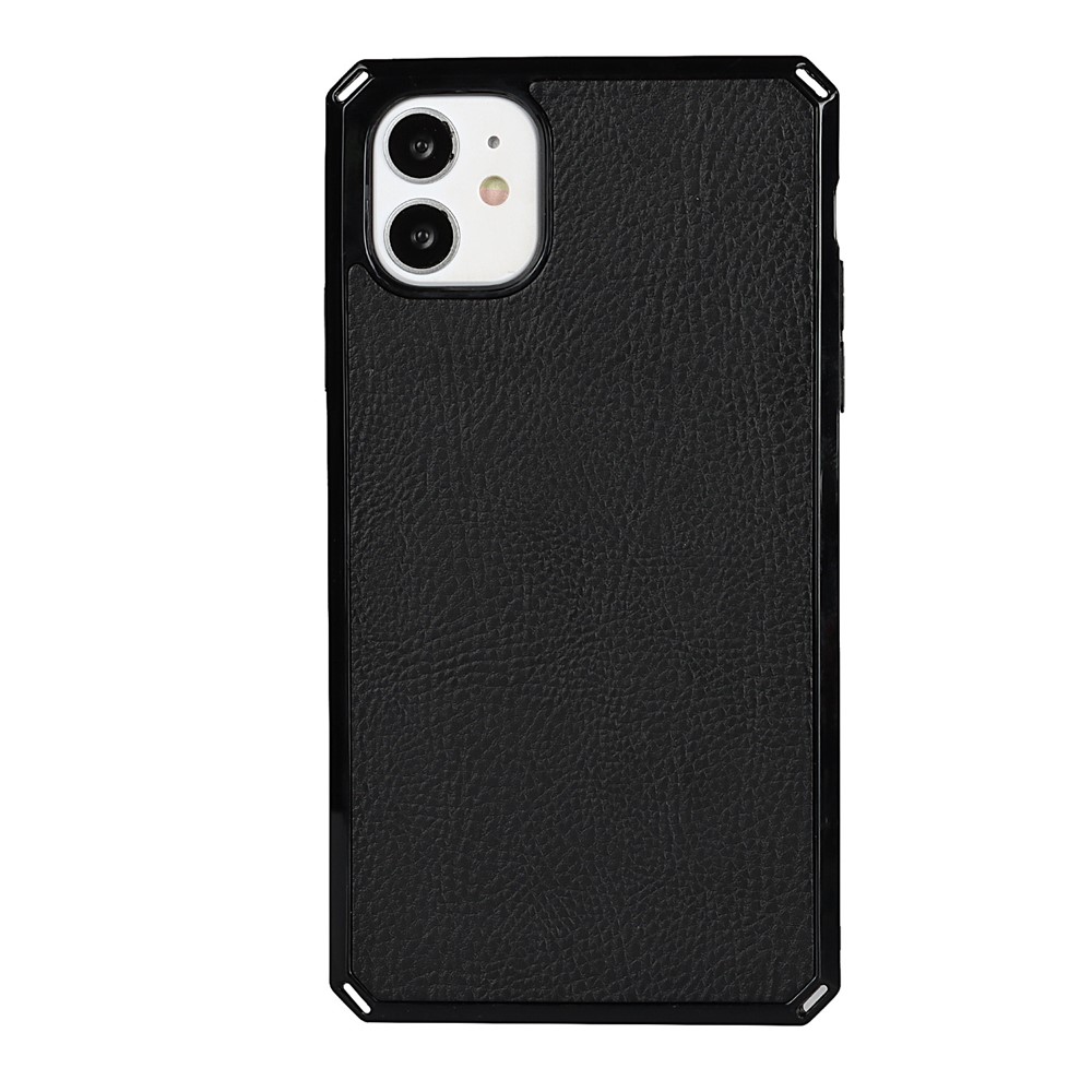 Litchi Skin Genuine Leather Coated TPU Stand Case for iPhone 11 6.1-inch - Black-6