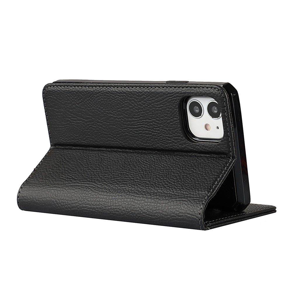 Litchi Skin Genuine Leather Coated TPU Stand Case for iPhone 11 6.1-inch - Black-8