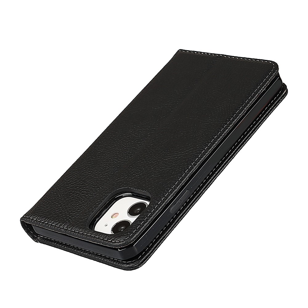 Litchi Skin Genuine Leather Coated TPU Stand Case for iPhone 11 6.1-inch - Black-9