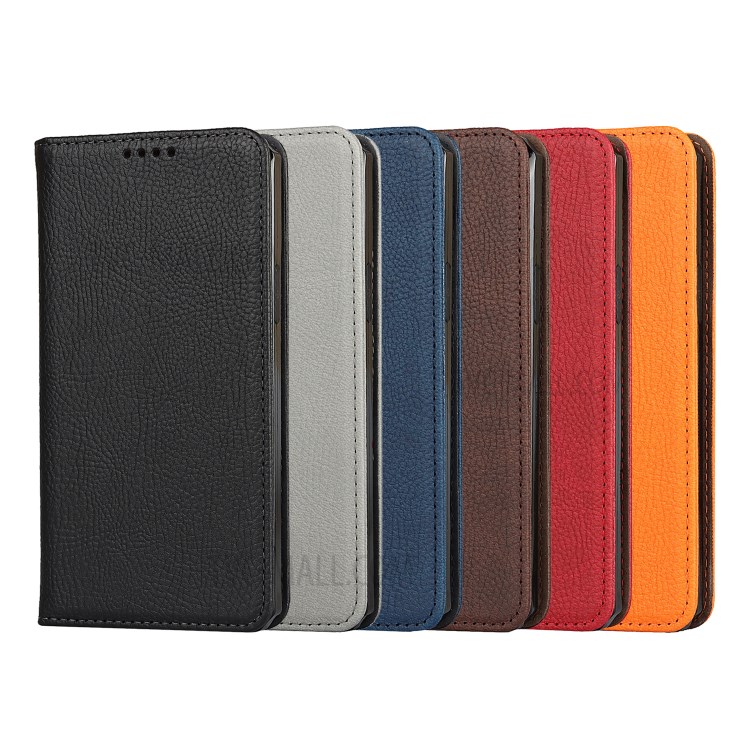Litchi Skin Stand De Cuero Genuino De Cuero TPU Shell Para IPhone 12 Mini Funda Desmontable Protectora - Negro-11