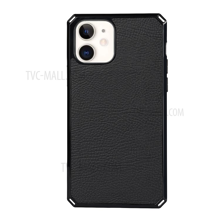 Litchi Skin Stand De Cuero Genuino De Cuero TPU Shell Para IPhone 12 Mini Funda Desmontable Protectora - Negro-6