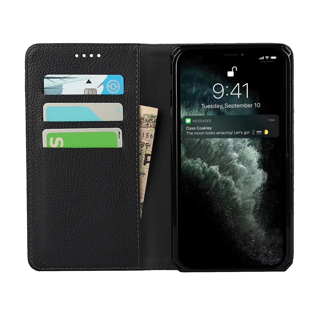 Litchi Skin Stand Genuine Leather TPU Protective Shell for iPhone 11 Pro Max Detachable Case - Black-10