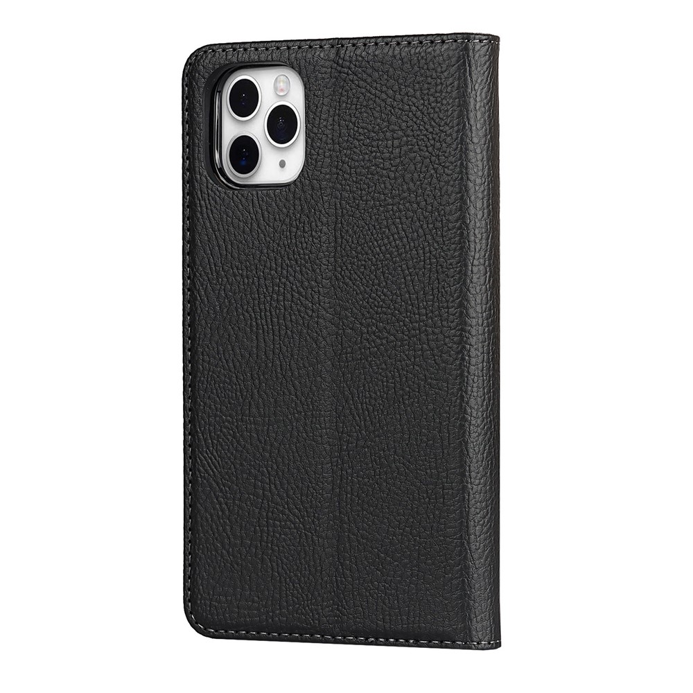 Litchi Skin Stand Genuine Leather TPU Protective Shell for iPhone 11 Pro Max Detachable Case - Black-2