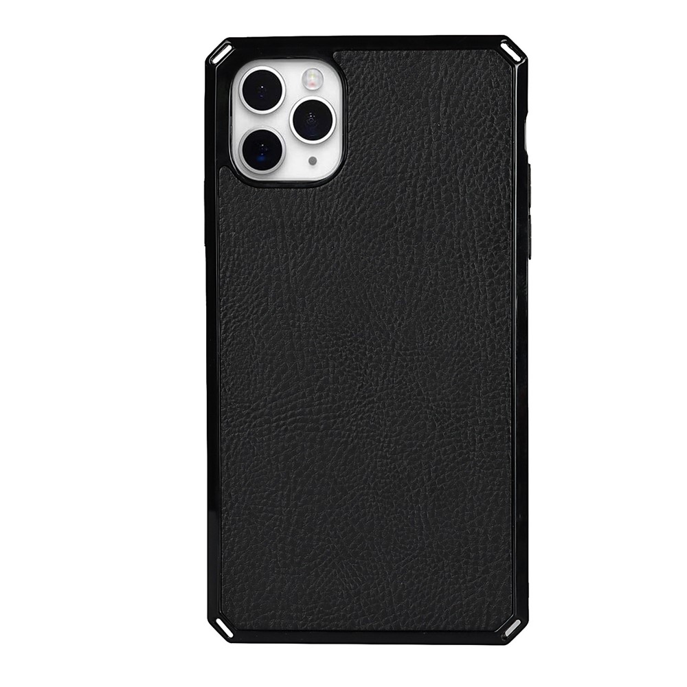 Litchi Hautständer Echte Leder -tpu -schutzhülle Für Iphone 11 Pro Max Abtrennbare Hülle - Schwarz-3