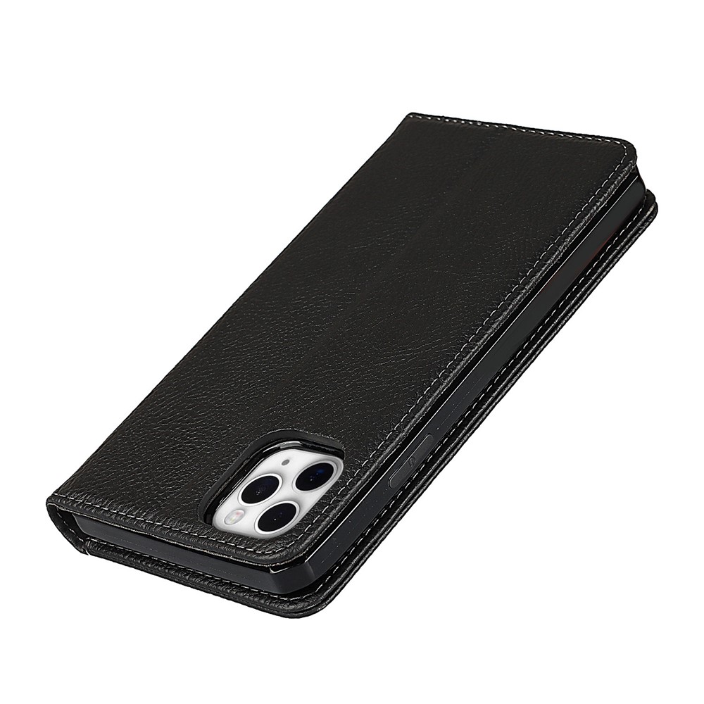 Litchi Skin Stand Genuine Leather TPU Protective Shell for iPhone 11 Pro Max Detachable Case - Black-7