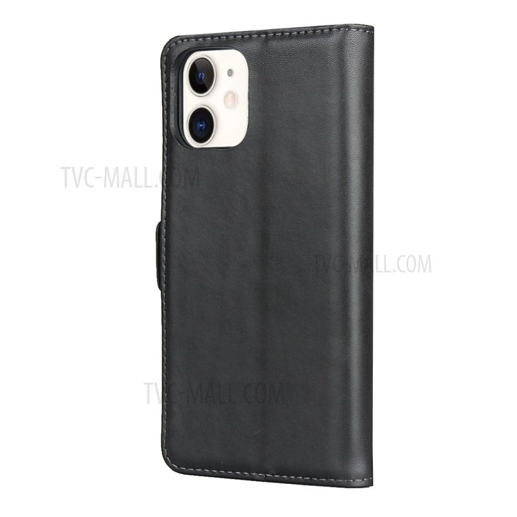 Double Magnetic Clasp Genuine Leather Protector for iPhone 12 mini Wallet Stand Shell - Black-2