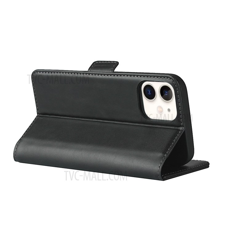 Double Magnetic Clasp Genuine Leather Protector for iPhone 12 mini Wallet Stand Shell - Black-5