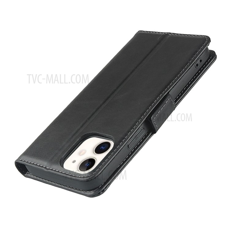 Double Magnetic Clasp Genuine Leather Protector for iPhone 12 mini Wallet Stand Shell - Black-6