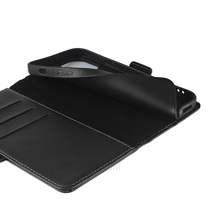 Double Magnetic Clasp Genuine Leather Protector for iPhone 12 mini Wallet Stand Shell - Black-7