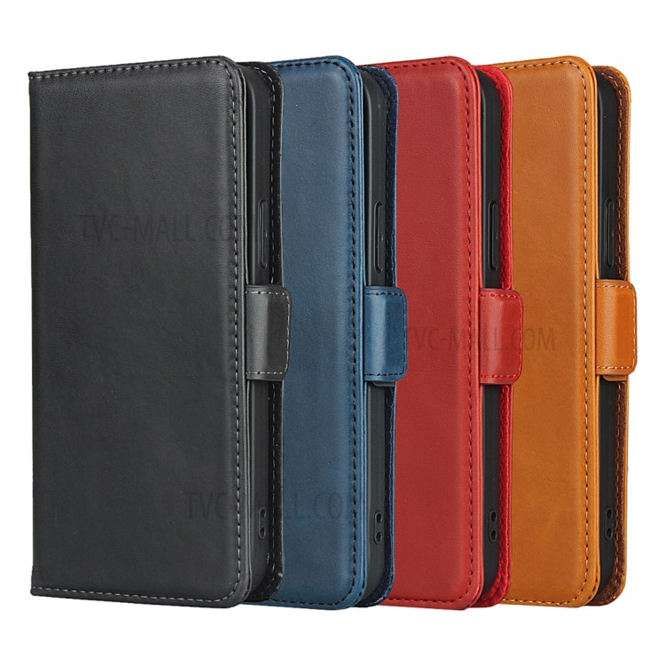 Double Magnetic Clasp Genuine Leather Protector for iPhone 12 mini Wallet Stand Shell - Black-8