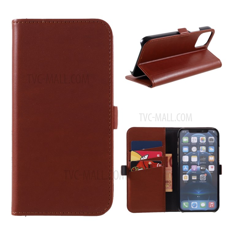MUTURAL PU Leather+TPU Wallet Stand Phone Stand Case for iPhone 12 Mini - Brown-1