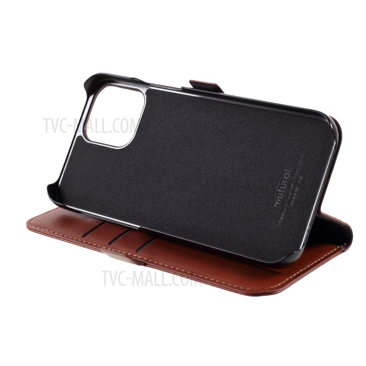 MUTURAL PU Leather+TPU Wallet Stand Phone Stand Case for iPhone 12 Mini - Brown-9