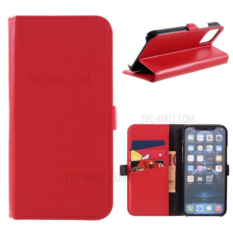 MUTURAL PU Leather+TPU Wallet Stand Phone Stand Case for iPhone 12/iPhone 12 Pro - Red-1