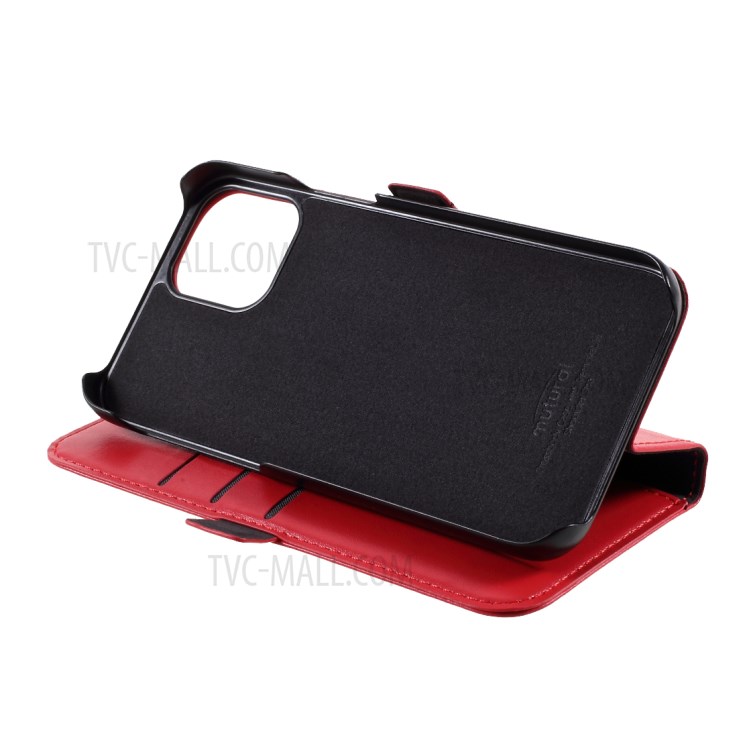 MUTURAL PU Leather+TPU Wallet Stand Phone Stand Case for iPhone 12/iPhone 12 Pro - Red-9