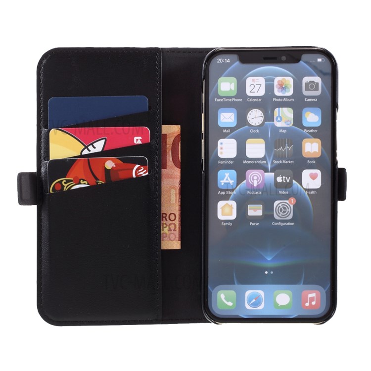 MUTURAL PU Leather+TPU Wallet Stand Phone Stand Case for iPhone 12 Pro Max - Black-4