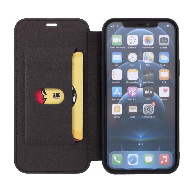 MUTURAL PU Leather Card Holder Protective Case for iPhone 12 Pro Max - Black-4