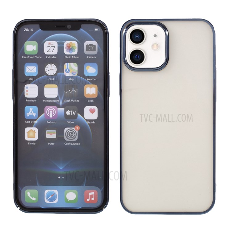 MUTURAL Transparent Hard PC Phone Protective Cover Electroplating Case for iPhone 12/12 Pro - Blue-1