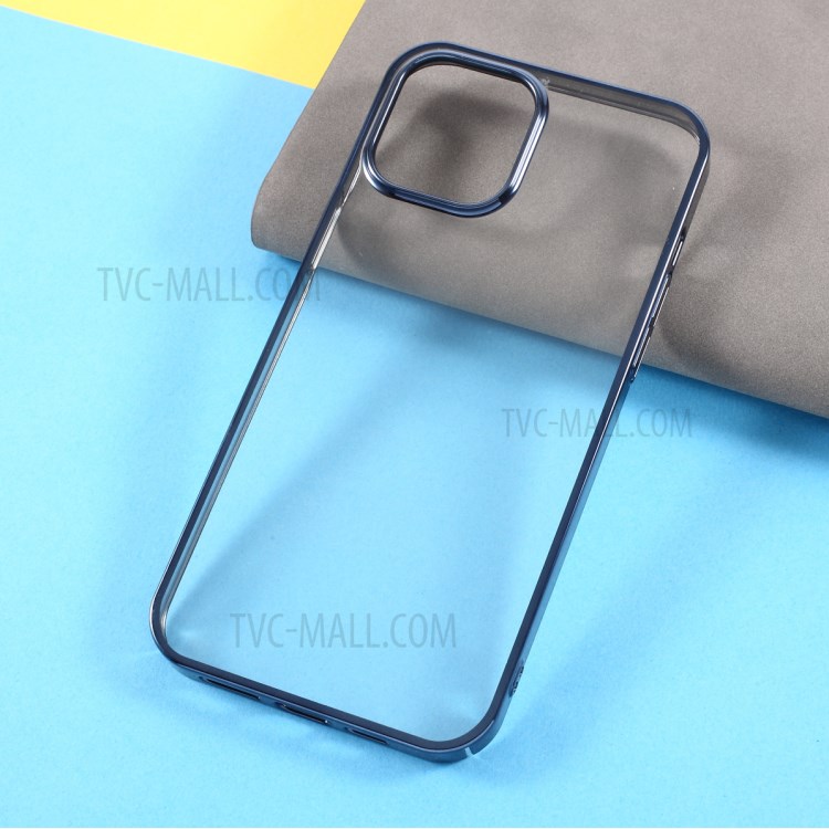 MUTURAL Transparent Hard PC Phone Protective Cover Electroplating Case for iPhone 12/12 Pro - Blue-3