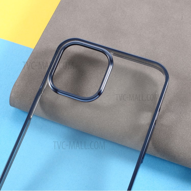 MUTURAL Transparent Hard PC Phone Protective Cover Electroplating Case for iPhone 12/12 Pro - Blue-4